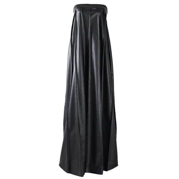 Black Strapless Pleated Leather Maxi Dress Ma02
