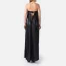 Black Strapless Pleated Leather Maxi Dress Ma02