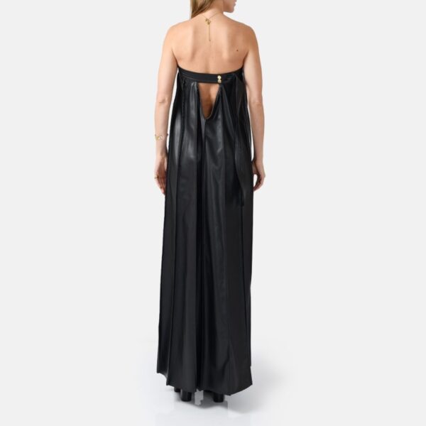 Black Strapless Pleated Leather Maxi Dress Ma02 - Image 3