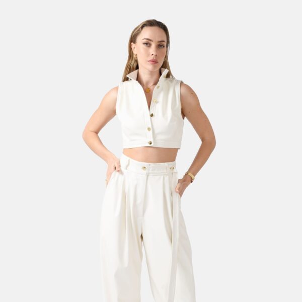 White High Neck Vest Top Vegan Leather Lan01 - Image 2
