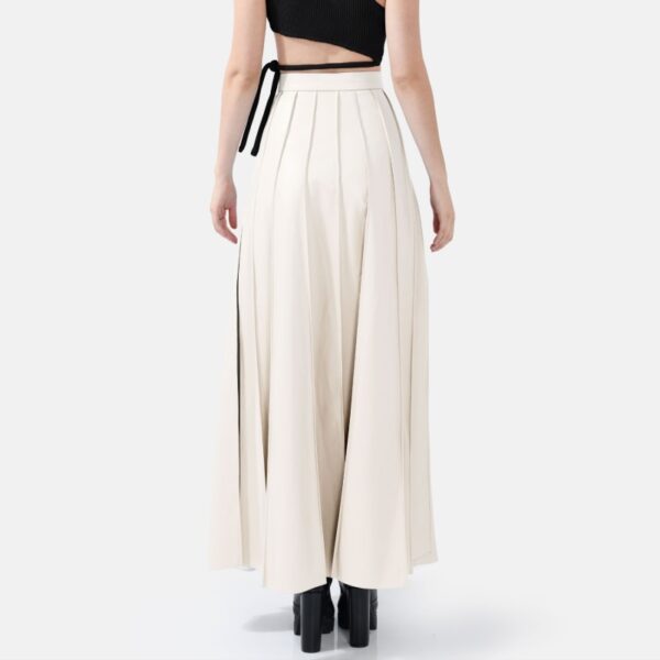 White Pleated Faux High Waist Leather Maxi Skirt Ma01 - Image 2