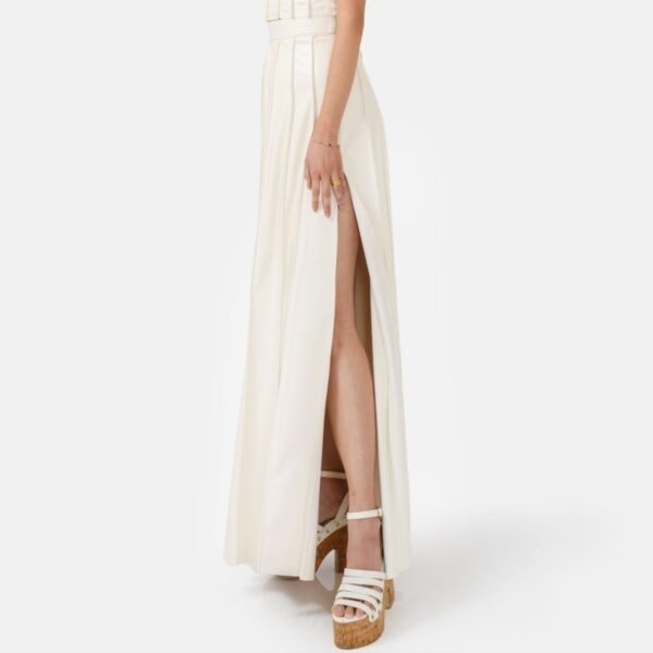 White Pleated Faux High Waist Leather Maxi Skirt Ma01 - Image 3