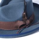 Marinzic Slate Blue Fur Felt Fedora Hat with Leather Band & Feather Accent