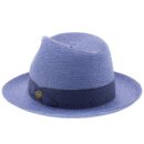 Marinzic Light Blue Straw Fedora Hat with Navy Band