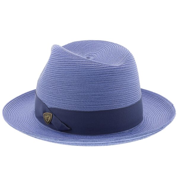 Marinzic Light Blue Straw Fedora Hat with Navy Band - Image 3