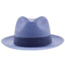 Marinzic Light Blue Straw Fedora Hat with Navy Band