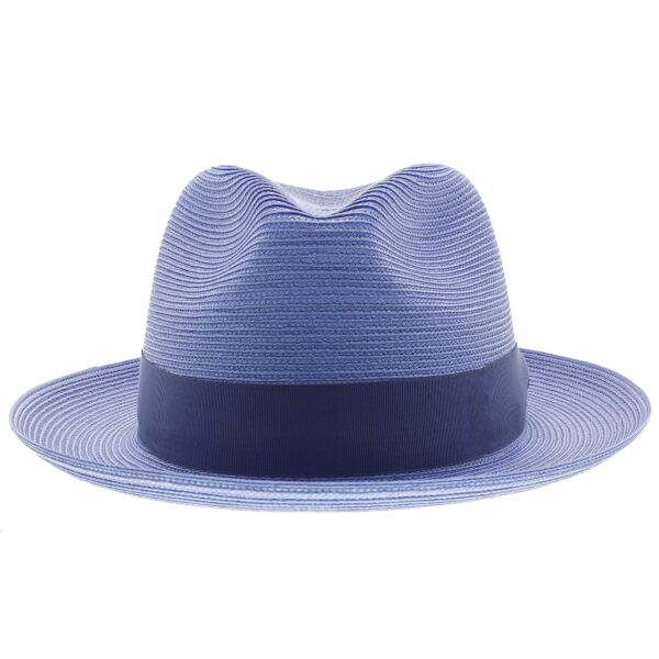 Marinzic Light Blue Straw Fedora Hat with Navy Band - Image 2