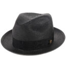 Marinzic Light Blue Straw Fedora Hat with Navy Band
