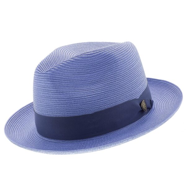 Marinzic Light Blue Straw Fedora Hat with Navy Band - Image 5