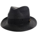 Marinzic Light Blue Straw Fedora Hat with Navy Band