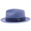 Marinzic Light Blue Straw Fedora Hat with Navy Band
