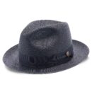 Marinzic Light Blue Straw Fedora Hat with Navy Band