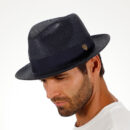 Marinzic Light Blue Straw Fedora Hat with Navy Band