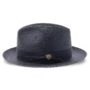 Marinzic Light Blue Straw Fedora Hat with Navy Band