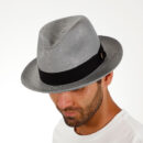 Marinzic Light Blue Straw Fedora Hat with Navy Band
