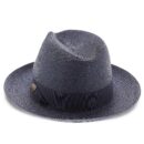 Marinzic Light Blue Straw Fedora Hat with Navy Band