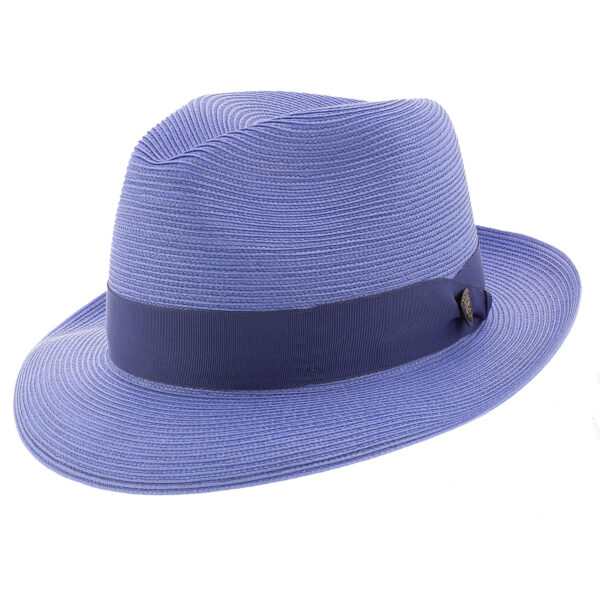 Marinzic Light Blue Straw Fedora Hat with Navy Band - Image 4