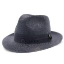 Marinzic Light Blue Straw Fedora Hat with Navy Band