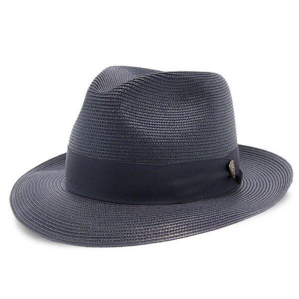 Marinzic Light Blue Straw Fedora Hat with Navy Band - Image 19