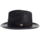 Marinzic Light Blue Straw Fedora Hat with Navy Band