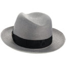 Marinzic Light Blue Straw Fedora Hat with Navy Band