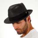 Marinzic Light Blue Straw Fedora Hat with Navy Band