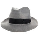 Marinzic Light Blue Straw Fedora Hat with Navy Band