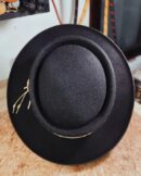 Marinzic Powder Blue Felt Pork Pie Hat with Orange Leather Band