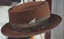 Marinzic Powder Blue Felt Pork Pie Hat with Orange Leather Band
