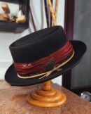 Marinzic Powder Blue Felt Pork Pie Hat with Orange Leather Band