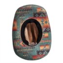Marinzic Natural Straw Cowboy Hat with Aztec Print Brim