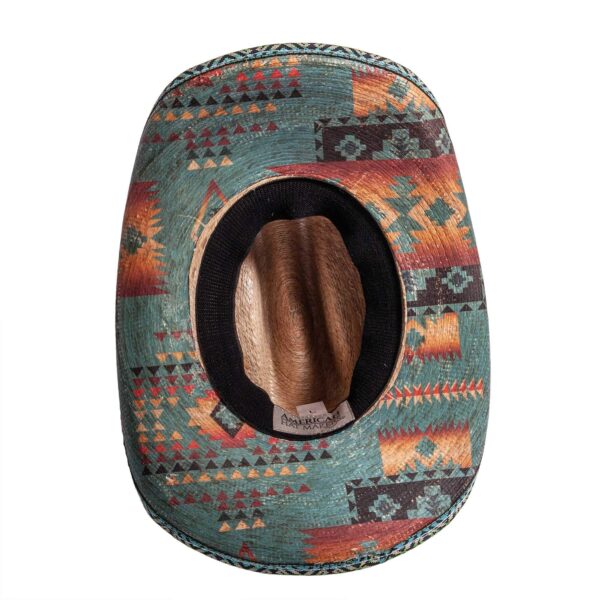 Marinzic Natural Straw Cowboy Hat with Aztec Print Brim - Image 4