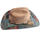 Marinzic Natural Straw Cowboy Hat with Aztec Print Brim