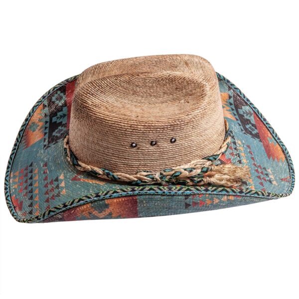 Marinzic Natural Straw Cowboy Hat with Aztec Print Brim - Image 5