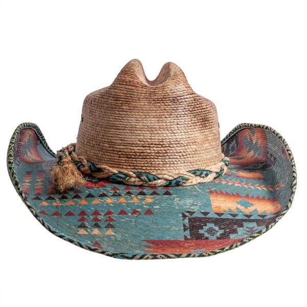Marinzic Natural Straw Cowboy Hat with Aztec Print Brim - Image 6