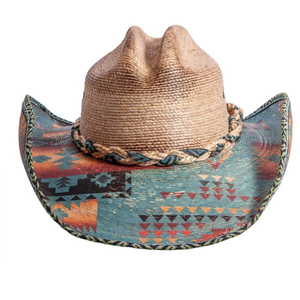 Marinzic Natural Straw Cowboy Hat with Aztec Print Brim - Image 2