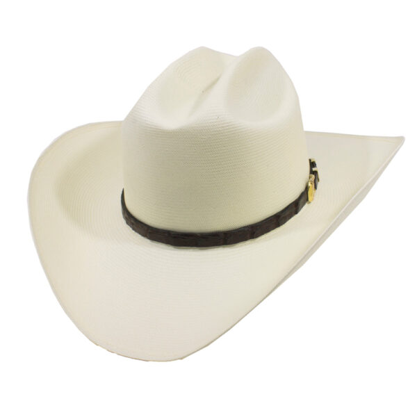 Marinzic Classic White Straw Cowboy Hat with Leather Band