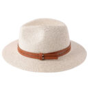 Marinzic Classic Black Wide Brim Panama Fedora Hat with Leather Band
