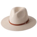 Marinzic Classic Black Wide Brim Panama Fedora Hat with Leather Band