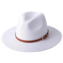 Marinzic Classic Black Wide Brim Panama Fedora Hat with Leather Band