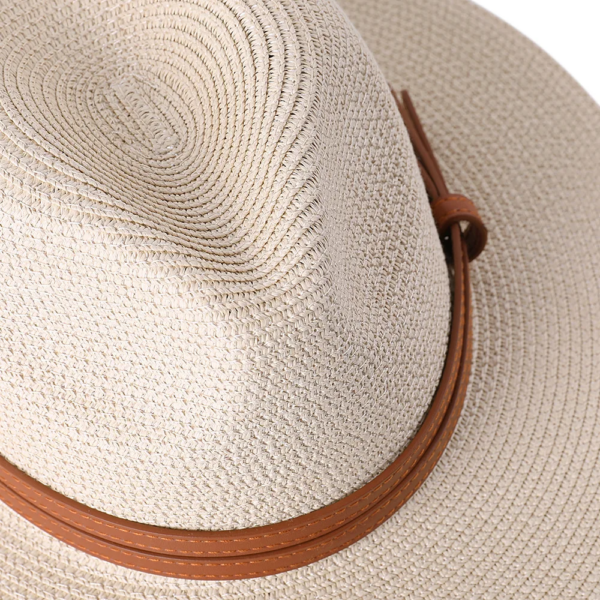 Marinzic Classic Black Wide Brim Panama Fedora Hat with Leather Band - Image 6