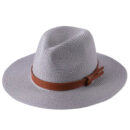 Marinzic Classic Black Wide Brim Panama Fedora Hat with Leather Band