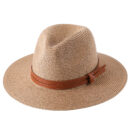 Marinzic Classic Black Wide Brim Panama Fedora Hat with Leather Band