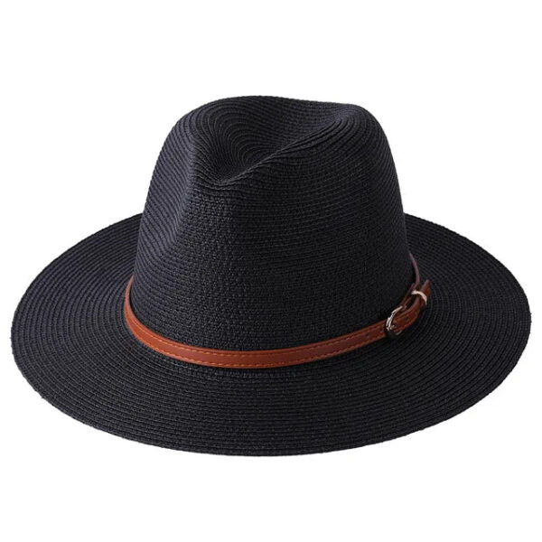 Marinzic Classic Black Wide Brim Panama Fedora Hat with Leather Band - Image 10