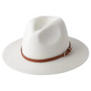 Marinzic Classic Black Wide Brim Panama Fedora Hat with Leather Band
